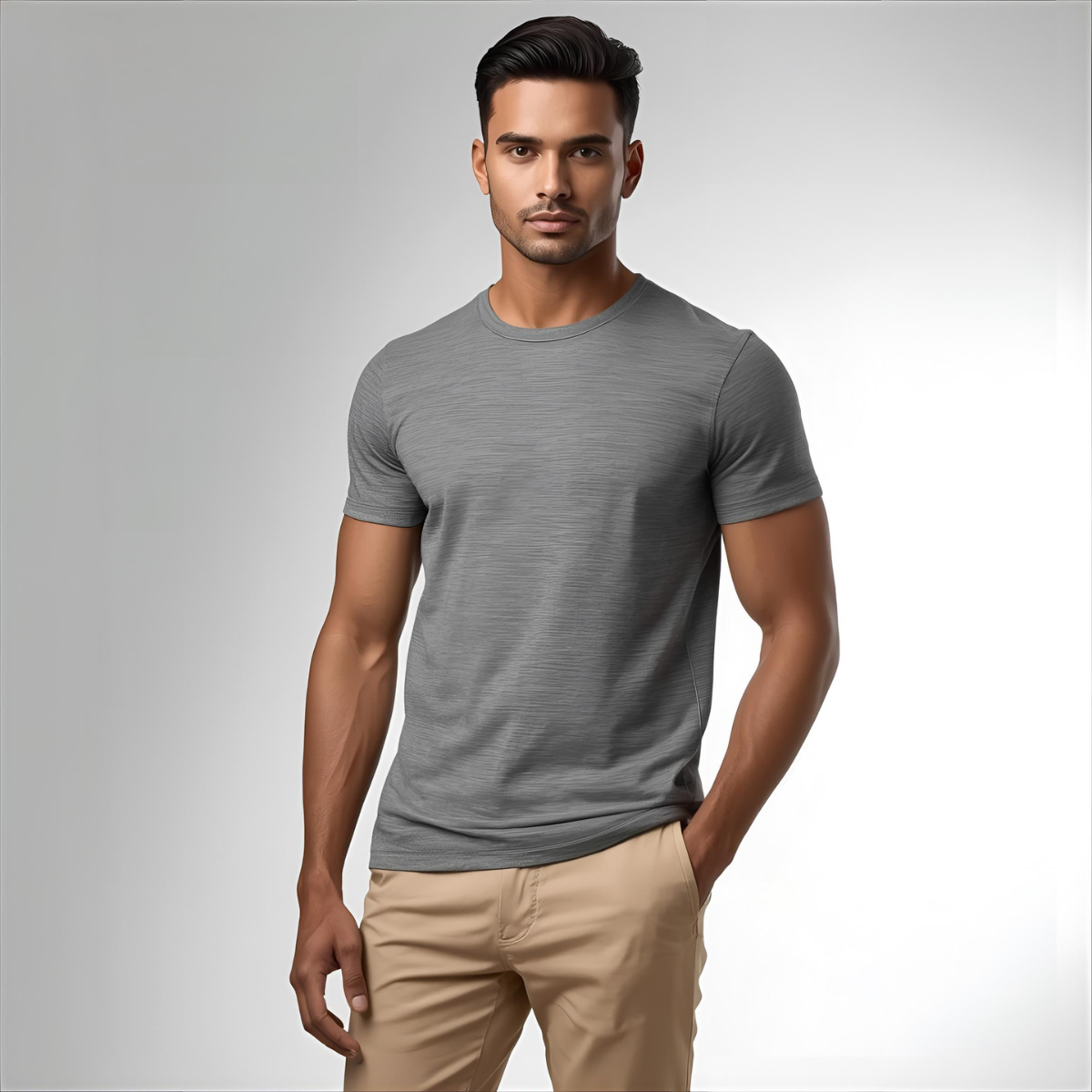 Sharx Half Sleeve Gray Melange Cotton T Shirt