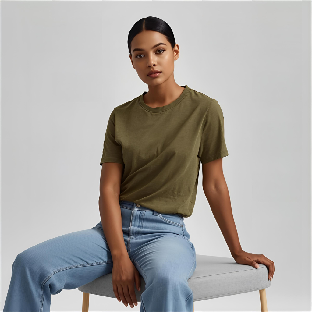 Sharx Half Sleeve Olive Melange Cotton T Shirt