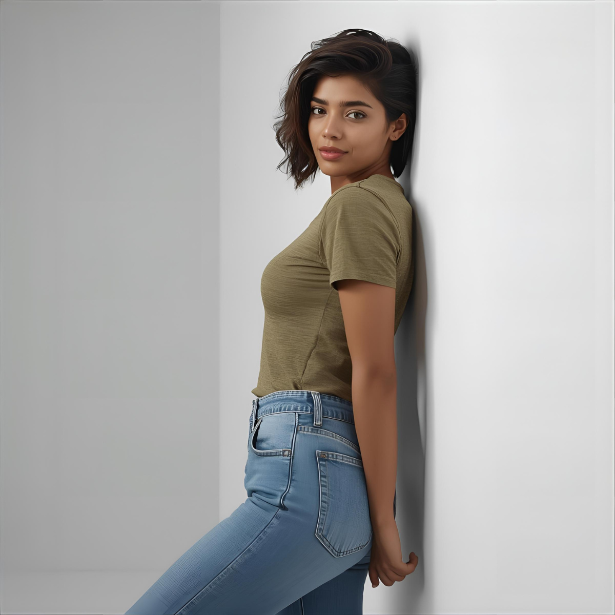 Sharx Half Sleeve Olive Melange Cotton T Shirt