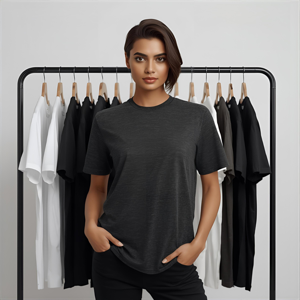 Sharx Half Sleeve Black Melange Cotton T Shirt