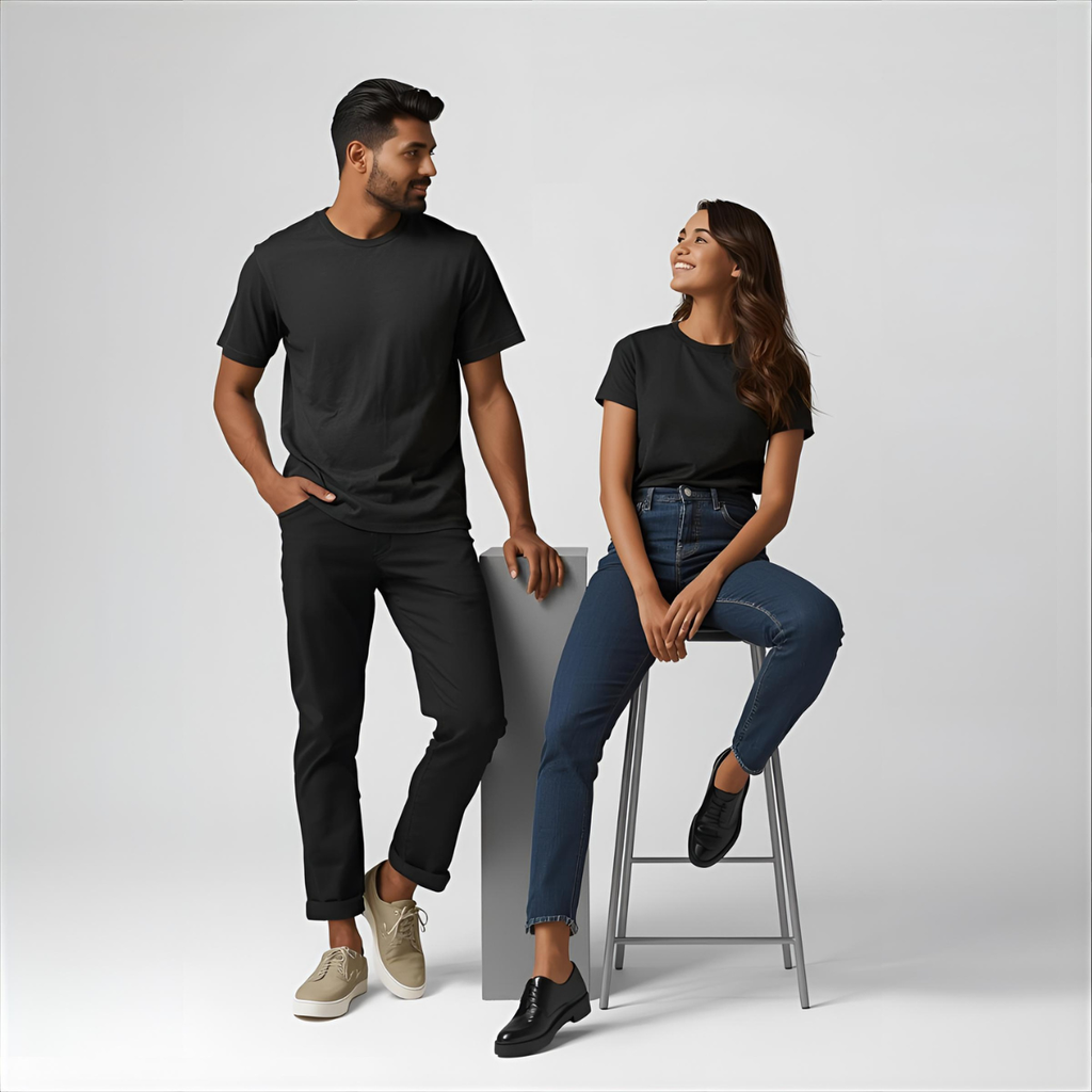 Sharx Half Sleeve Black Melange Cotton T Shirt