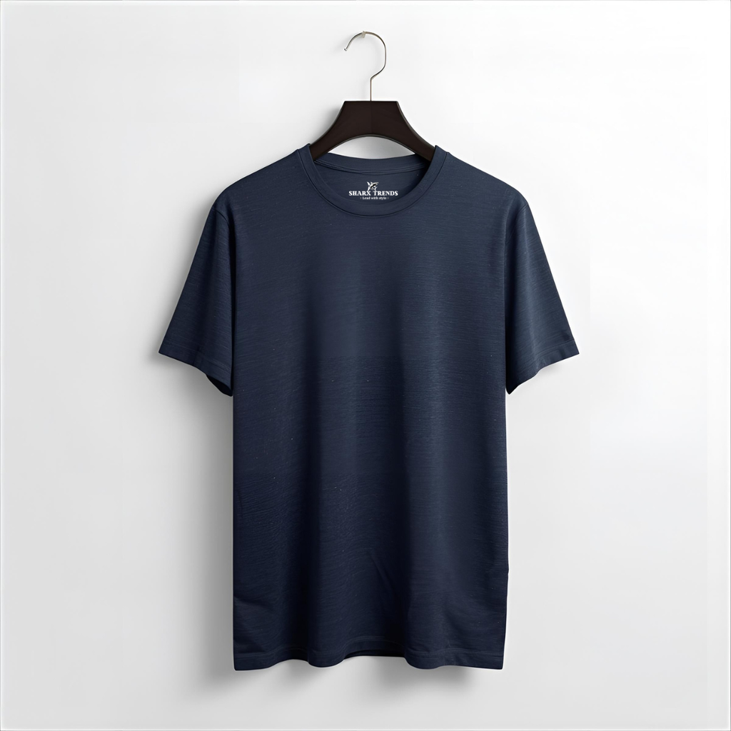 Sharx Half Sleeve Navy Melange Cotton T Shirt
