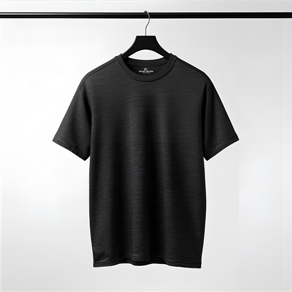 Sharx Half Sleeve Black Melange Cotton T Shirt