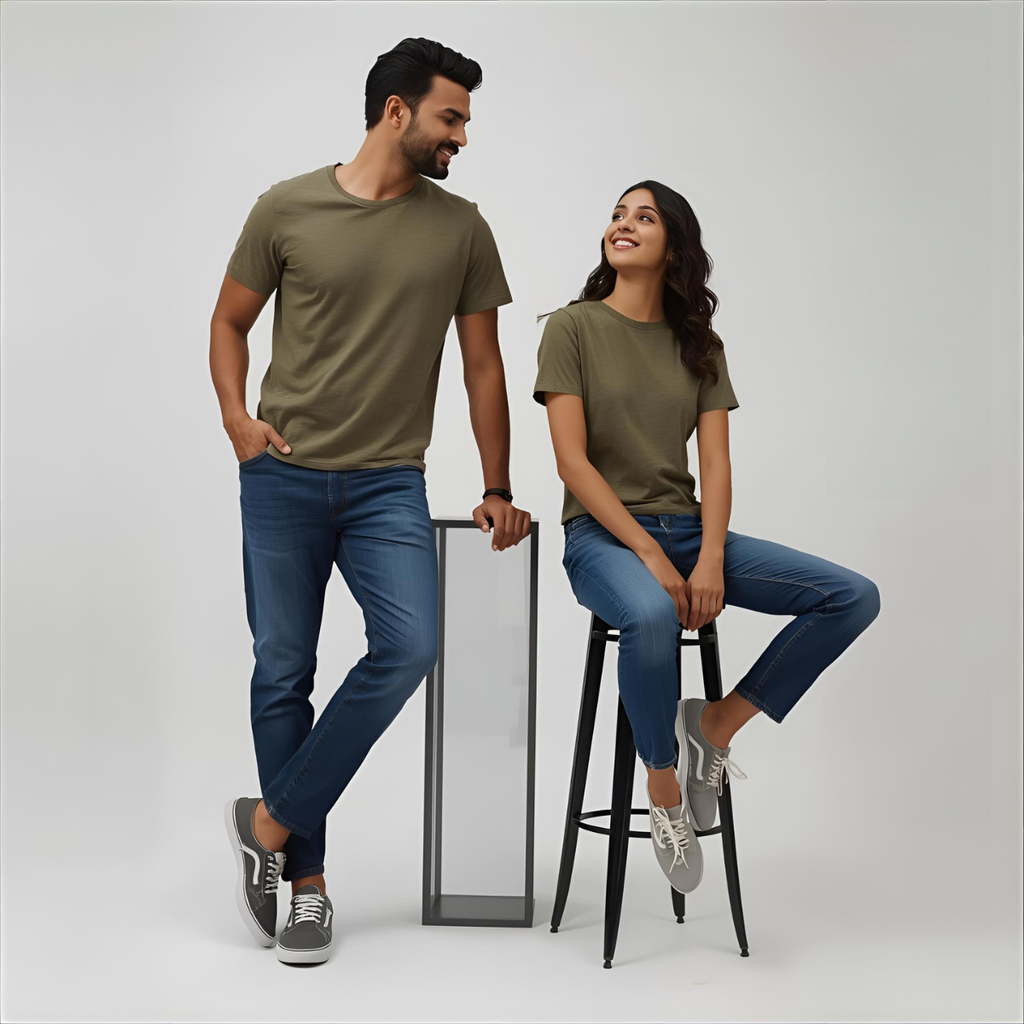 Sharx Half Sleeve Olive Melange Cotton T Shirt