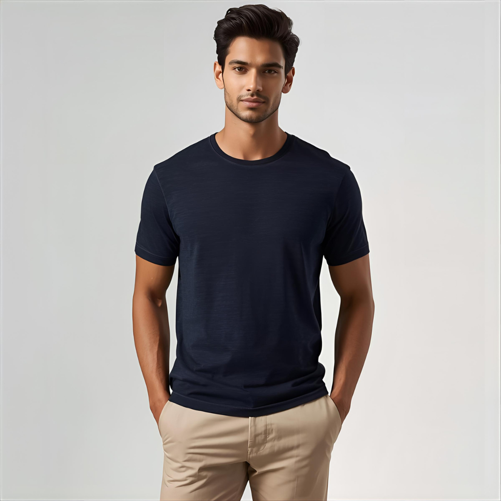 Sharx Half Sleeve Navy Melange Cotton T Shirt