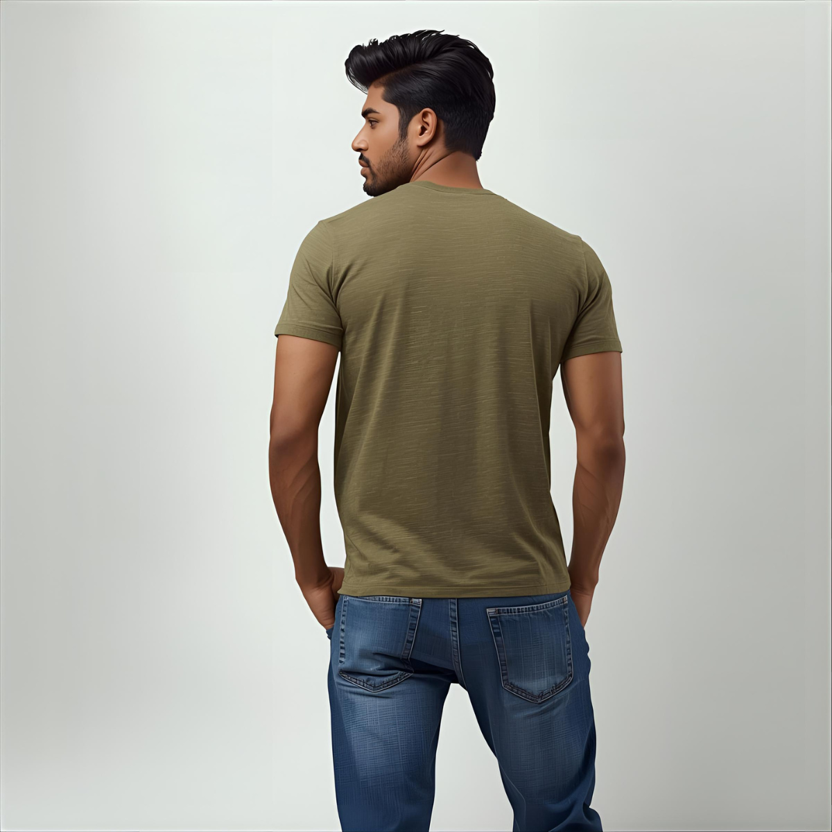 Sharx Half Sleeve Olive Melange Cotton T Shirt