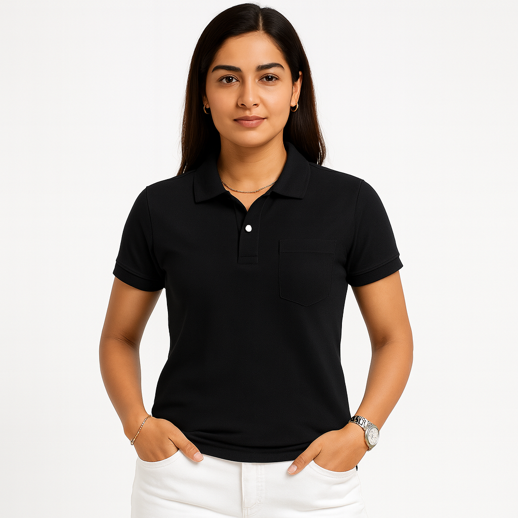 SHARXTRENDS Women’s Pure Cotton Pique Polo T-Shirt | Regular Fit | Ribbed Collar & Half Sleeve | 210–220 GSM | Casual, Office & Daily Wear