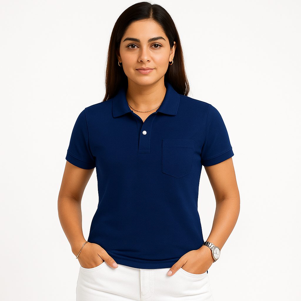 SHARXTRENDS Women’s Pure Cotton Pique Polo T-Shirt | Regular Fit | Ribbed Collar & Half Sleeve | 210–220 GSM | Casual, Office & Daily Wear