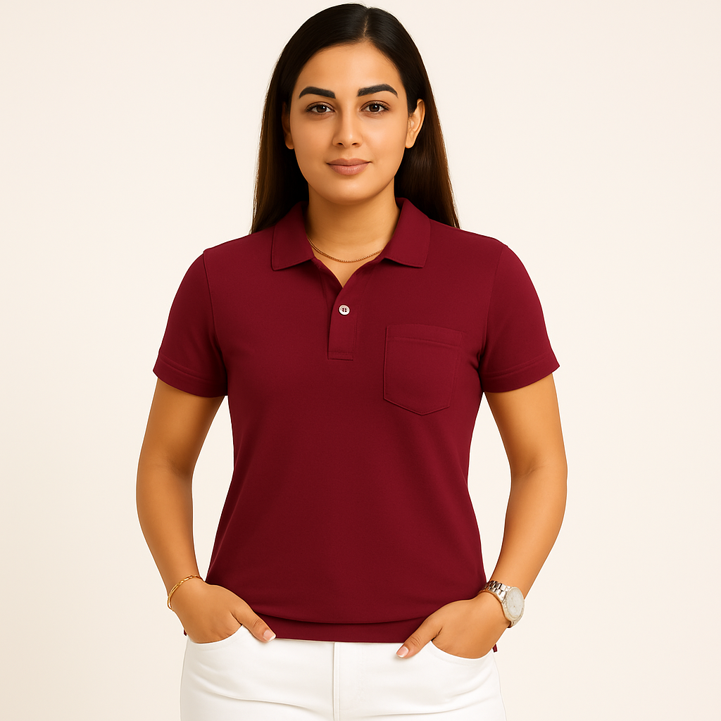 SHARXTRENDS Women’s Pure Cotton Pique Polo T-Shirt | Regular Fit | Ribbed Collar & Half Sleeve | 210–220 GSM | Casual, Office & Daily Wear