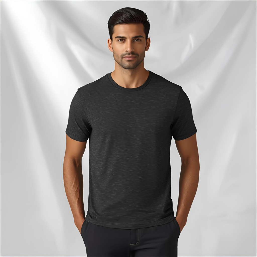 Sharx Half Sleeve Black Melange Cotton T Shirt