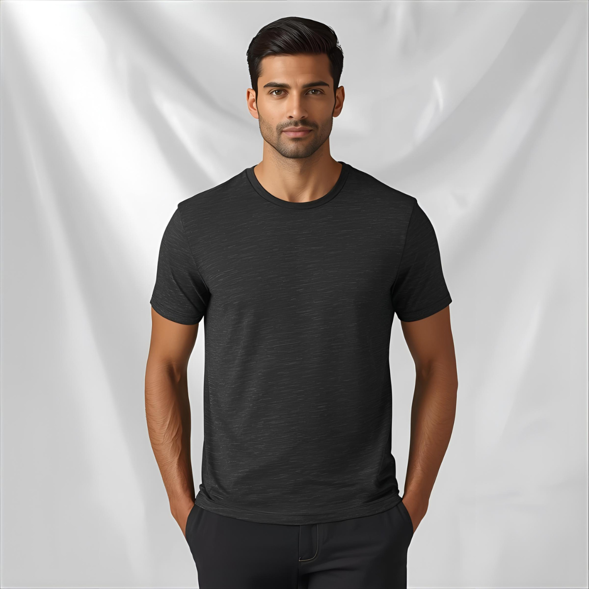 Sharx Half Sleeve Black Melange Cotton T Shirt