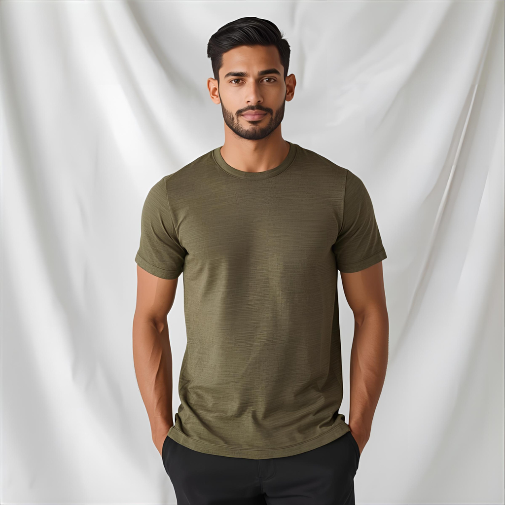 Sharx Half Sleeve Olive Melange Cotton T Shirt