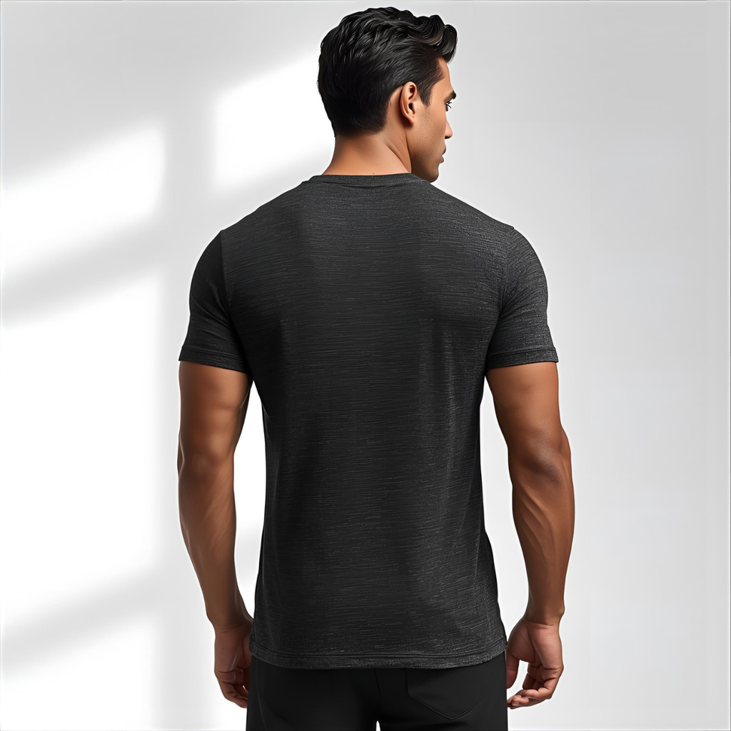 Sharx Half Sleeve Black Melange Cotton T Shirt