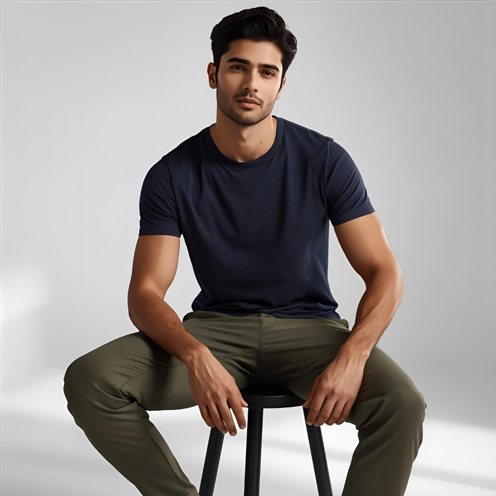 Sharx Half Sleeve Navy Melange Cotton T Shirt