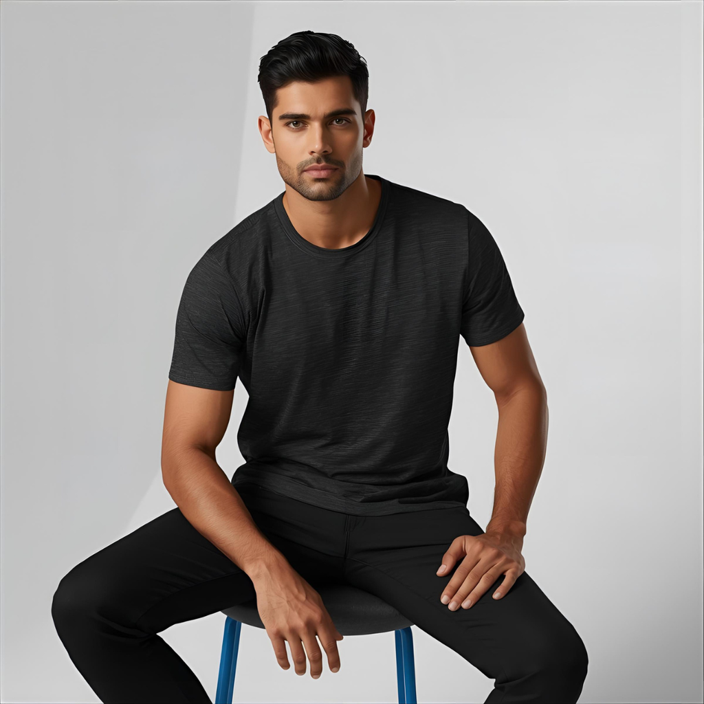 Sharx Half Sleeve Black Melange Cotton T Shirt