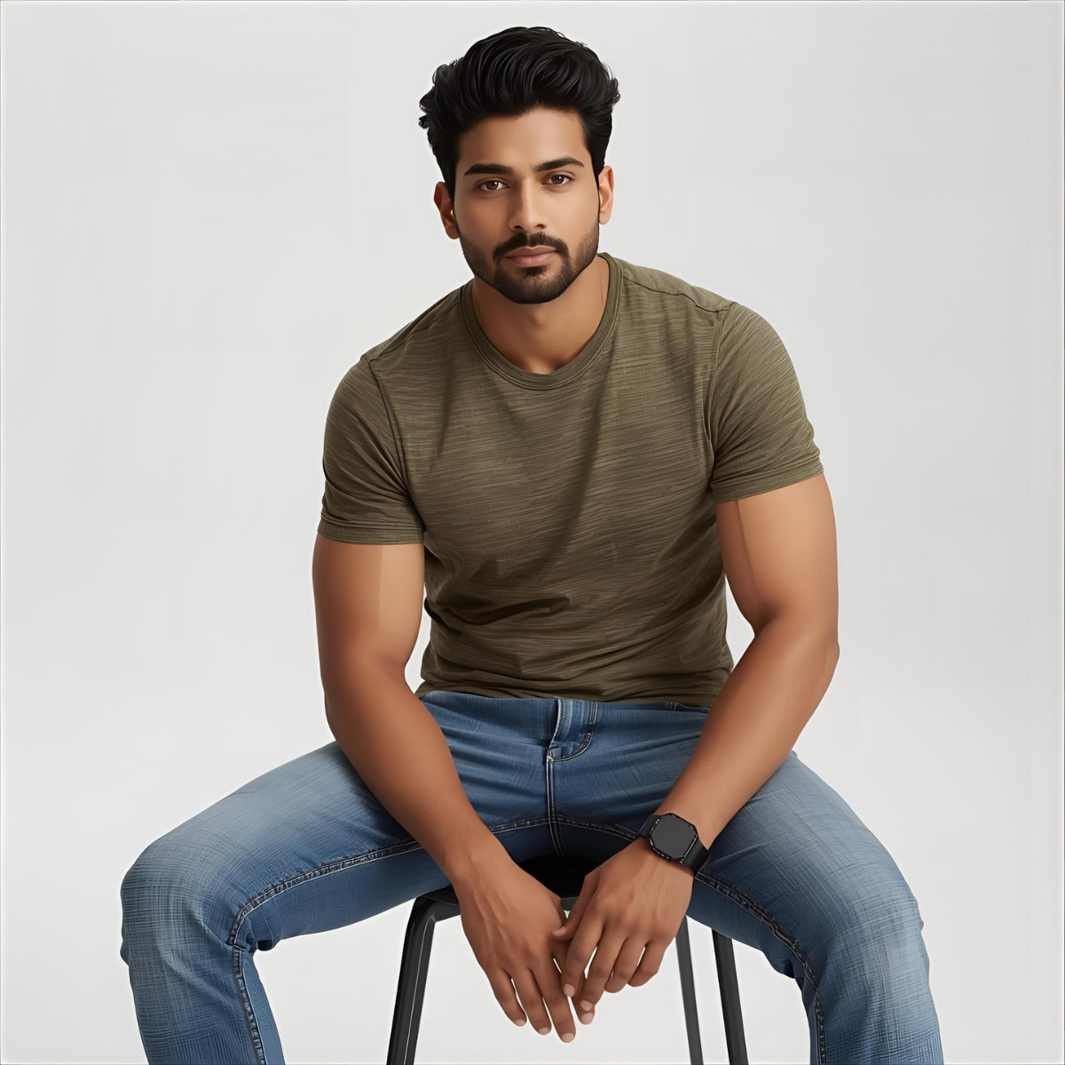 Sharx Half Sleeve Olive Melange Cotton T Shirt