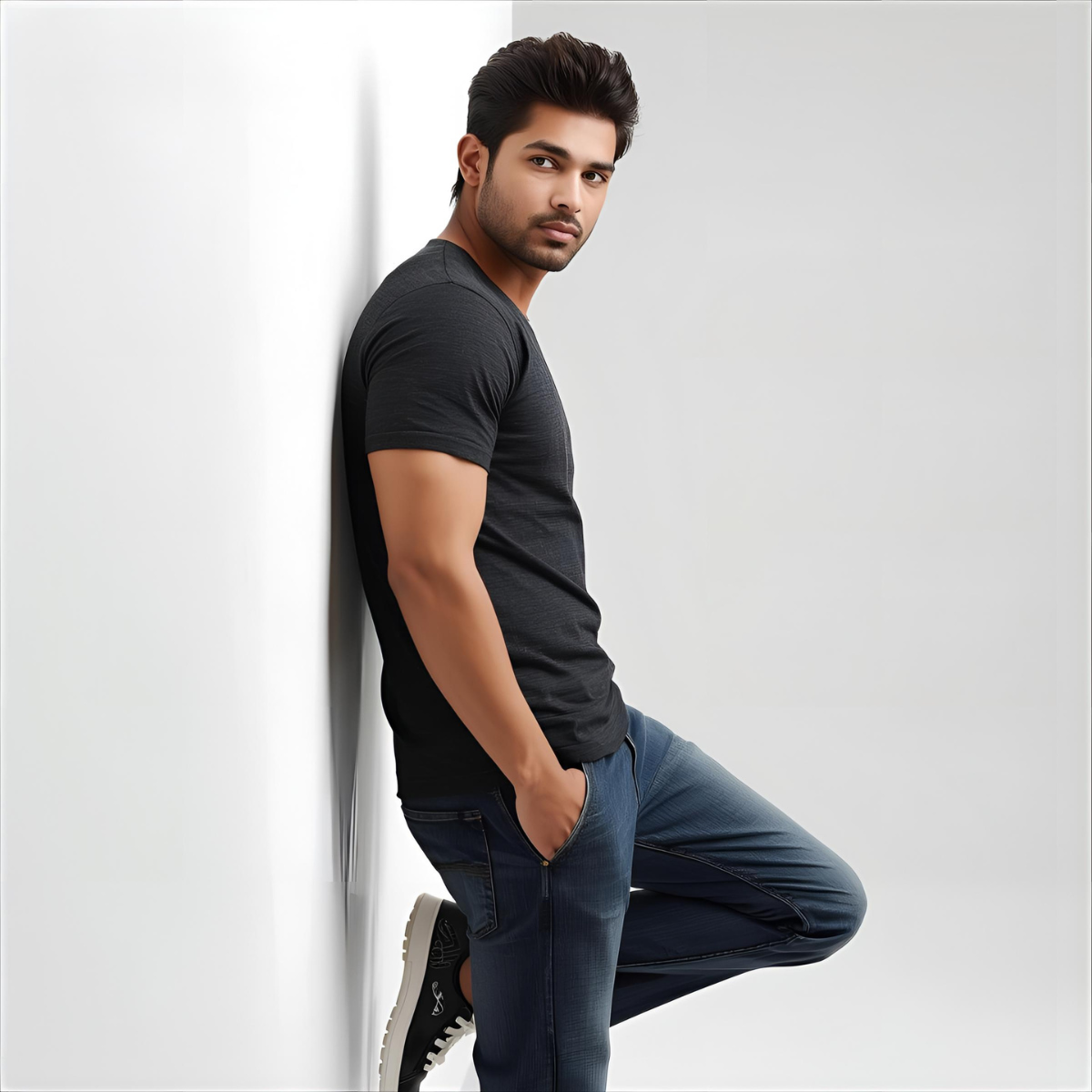 Sharx Half Sleeve Black Melange Cotton T Shirt