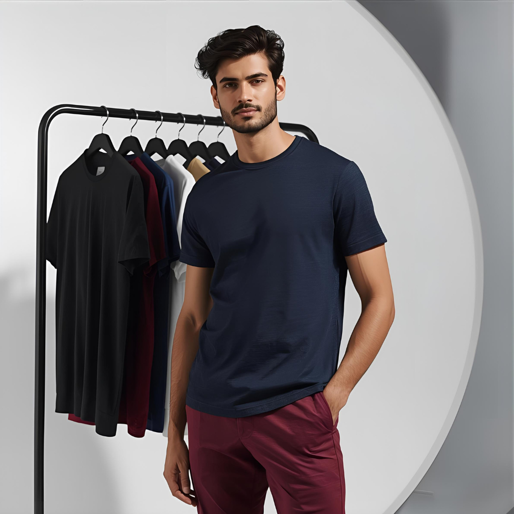Sharx Half Sleeve Navy Melange Cotton T Shirt