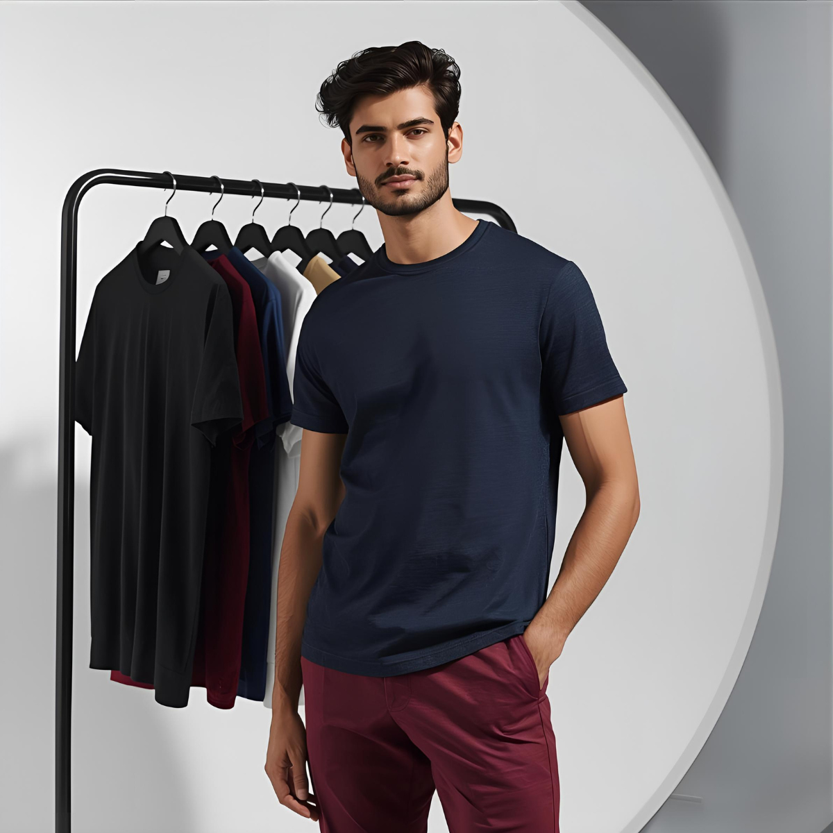 Sharx Half Sleeve Navy Melange Cotton T Shirt