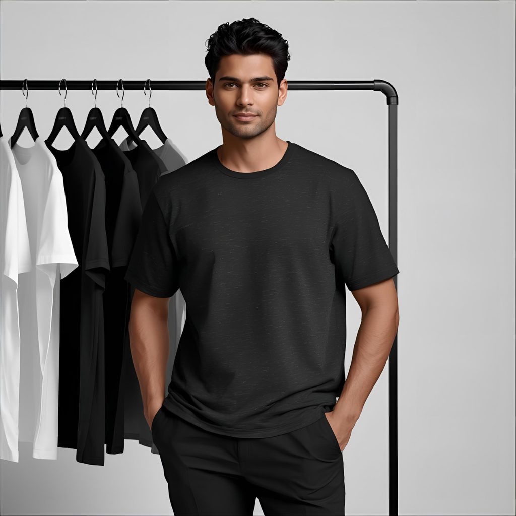 Sharx Half Sleeve Black Melange Cotton T Shirt