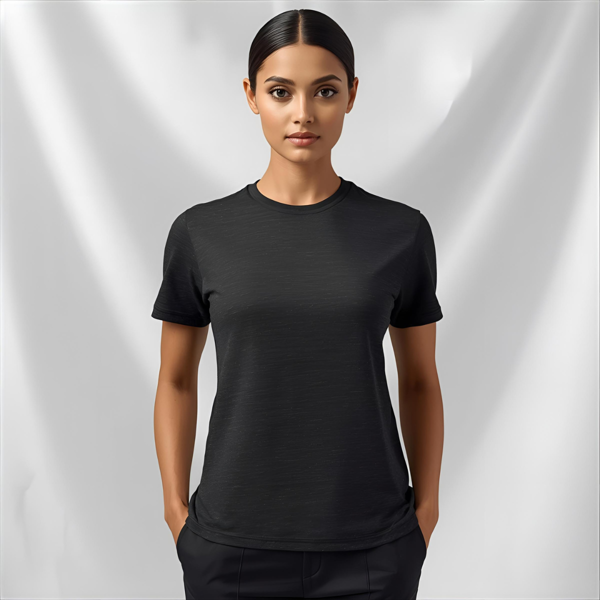 Sharx Half Sleeve Black Melange Cotton T Shirt