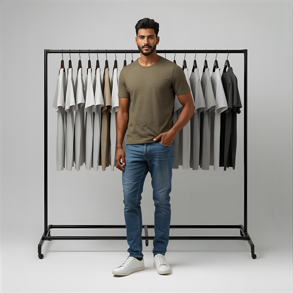 Sharx Half Sleeve Olive Melange Cotton T Shirt