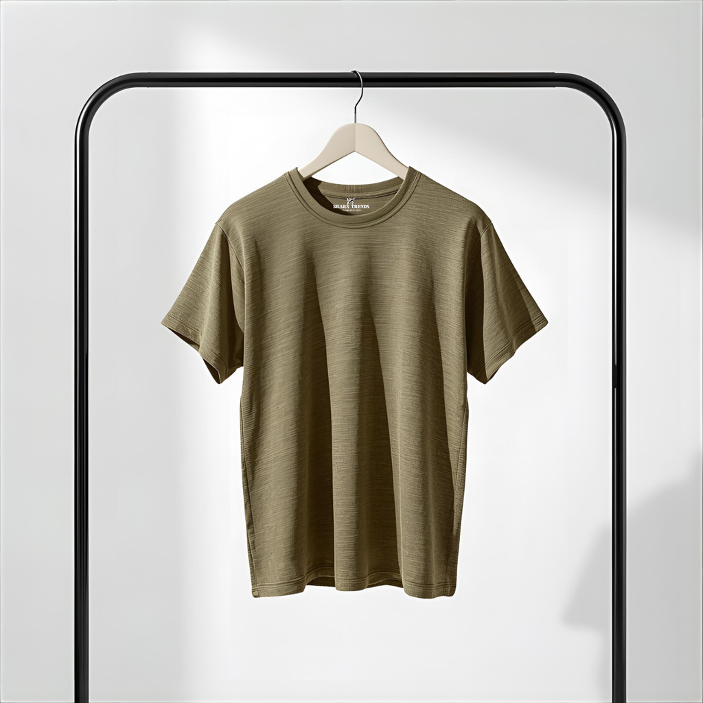 Sharx Half Sleeve Olive Melange Cotton T Shirt