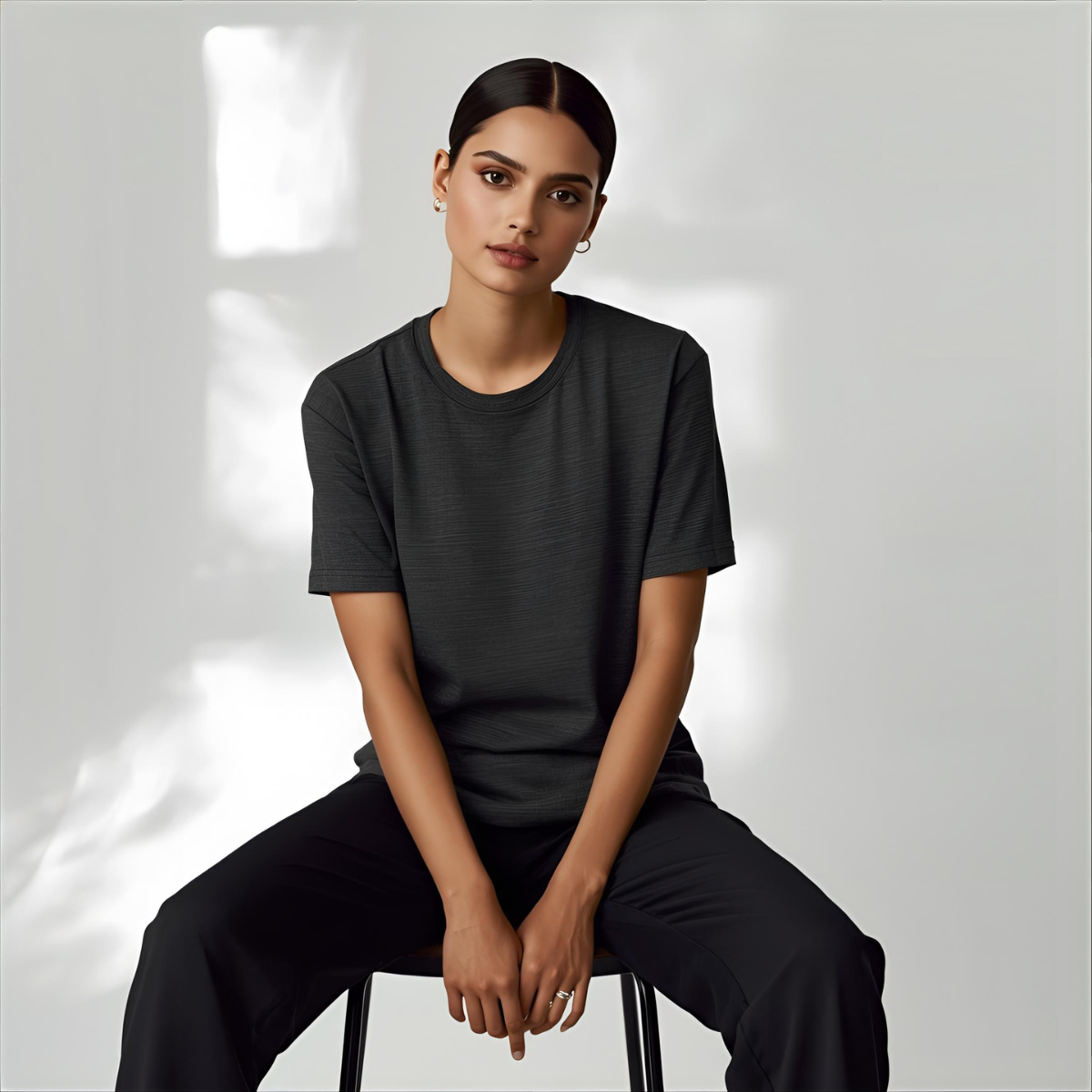 Sharx Half Sleeve Black Melange Cotton T Shirt