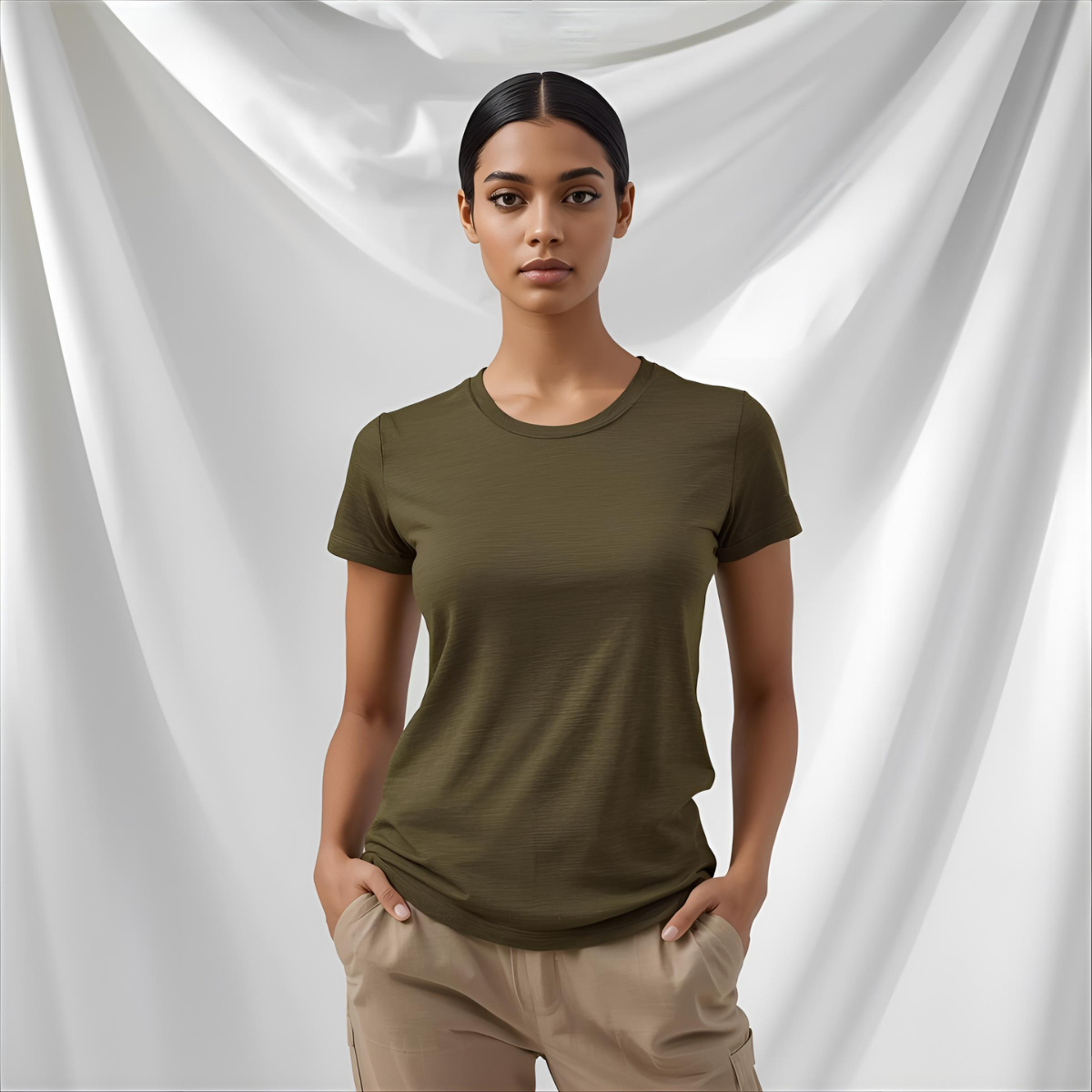 Sharx Half Sleeve Olive Melange Cotton T Shirt