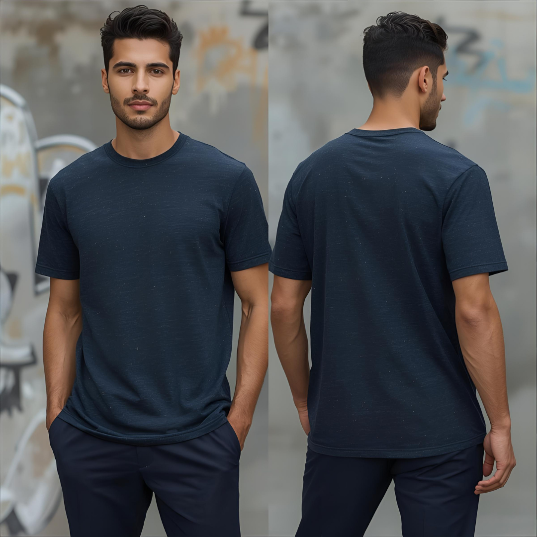 Sharx Half Sleeve Navy Melange Cotton T Shirt