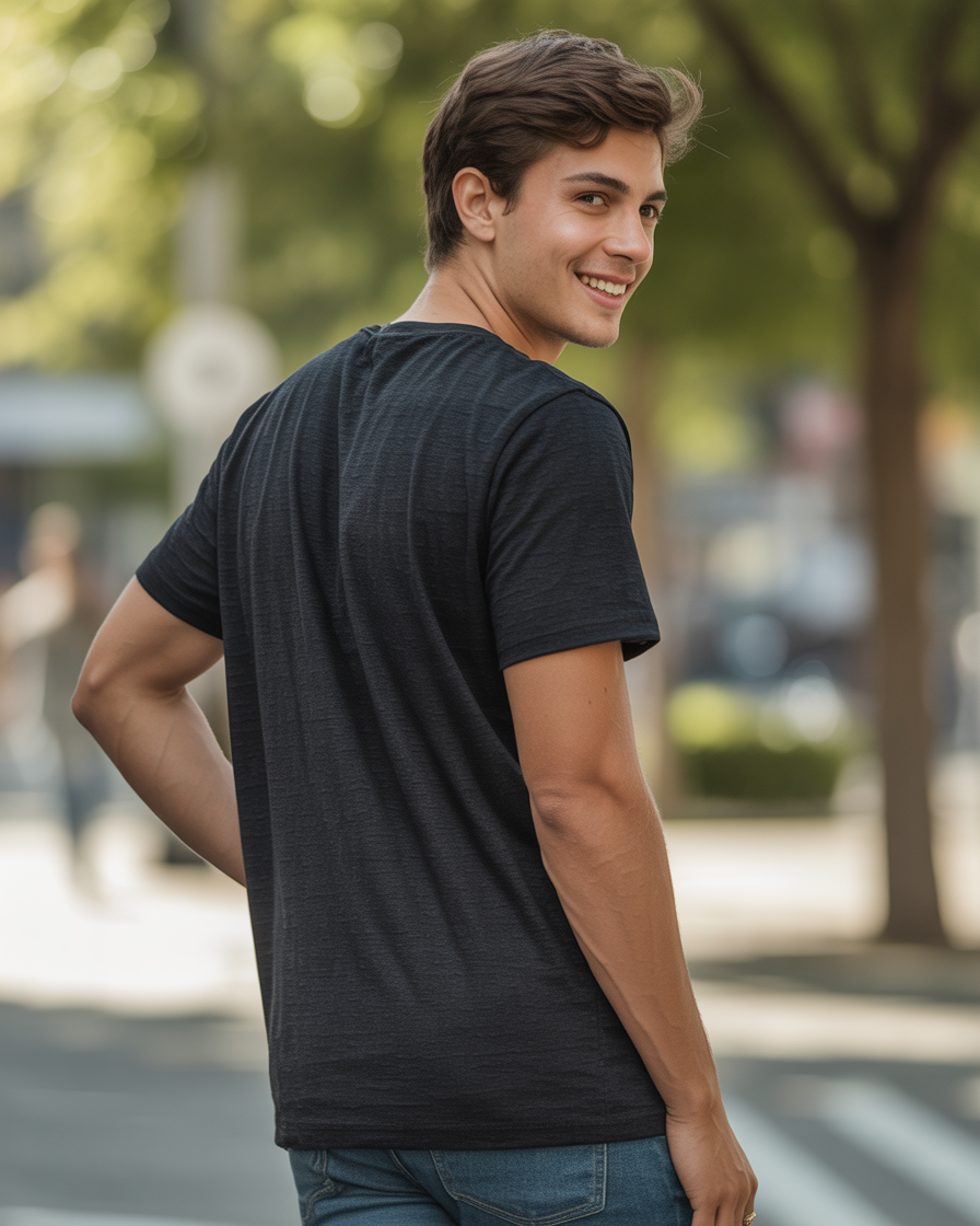 Sharx Half Sleeve Black Melange Cotton T Shirt