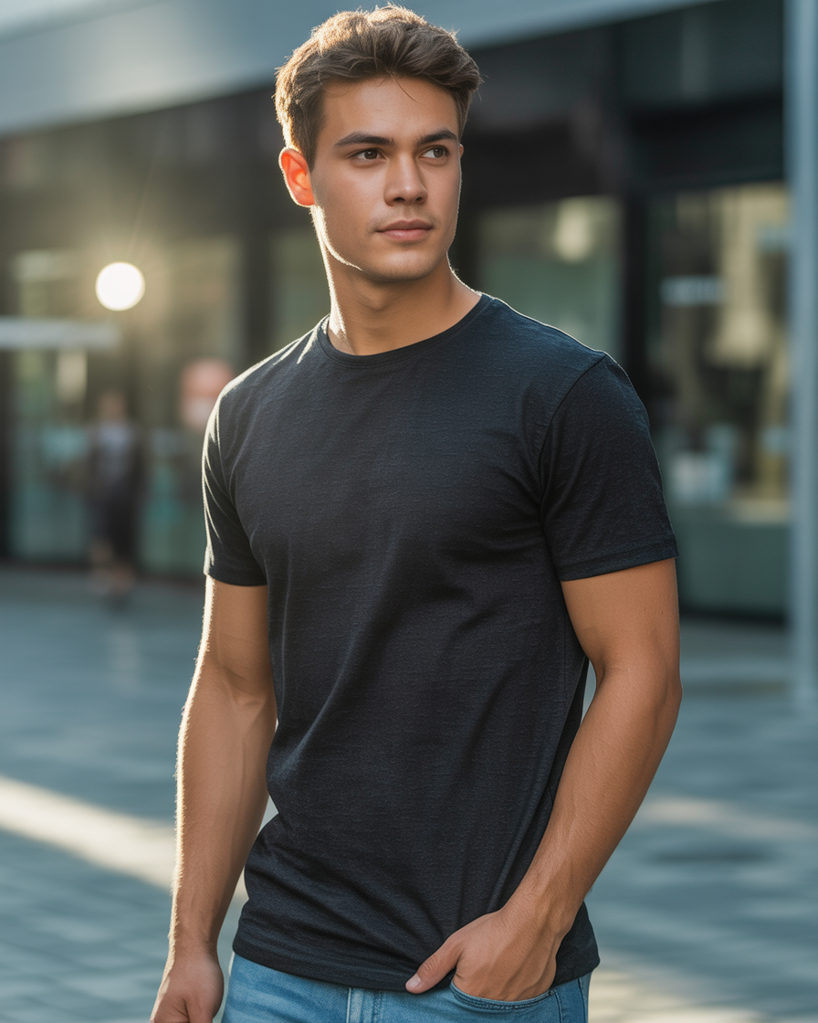 Sharx Half Sleeve Black Melange Cotton T Shirt