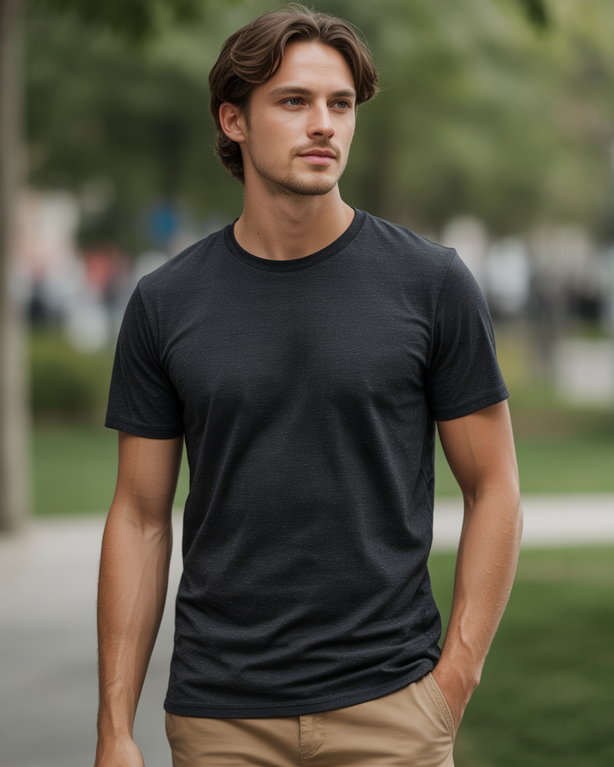 Sharx Half Sleeve Black Melange Cotton T Shirt