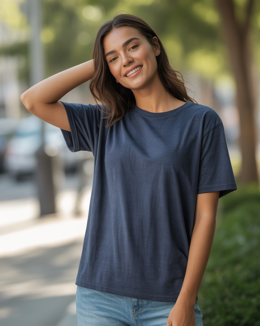 Sharx Half Sleeve Navy Melange Cotton T Shirt