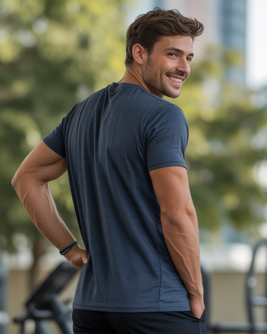 Sharx Half Sleeve Navy Melange Cotton T Shirt