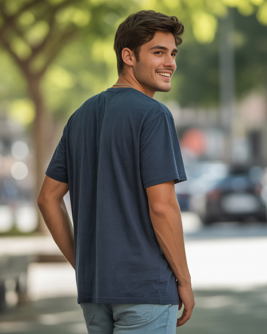 Sharx Half Sleeve Navy Melange Cotton T Shirt