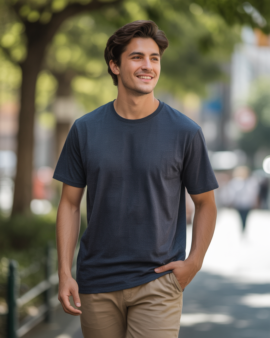 Sharx Half Sleeve Navy Melange Cotton T Shirt