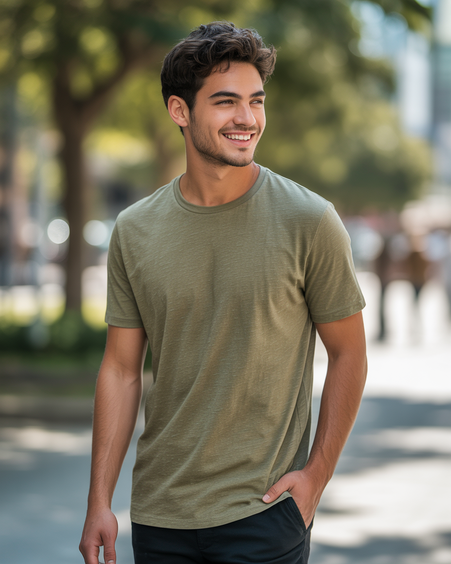 Sharx Half Sleeve Olive Melange Cotton T Shirt