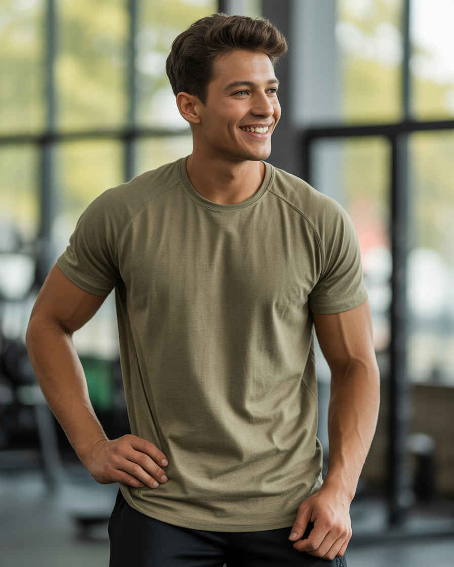 Sharx Half Sleeve Olive Melange Cotton T Shirt